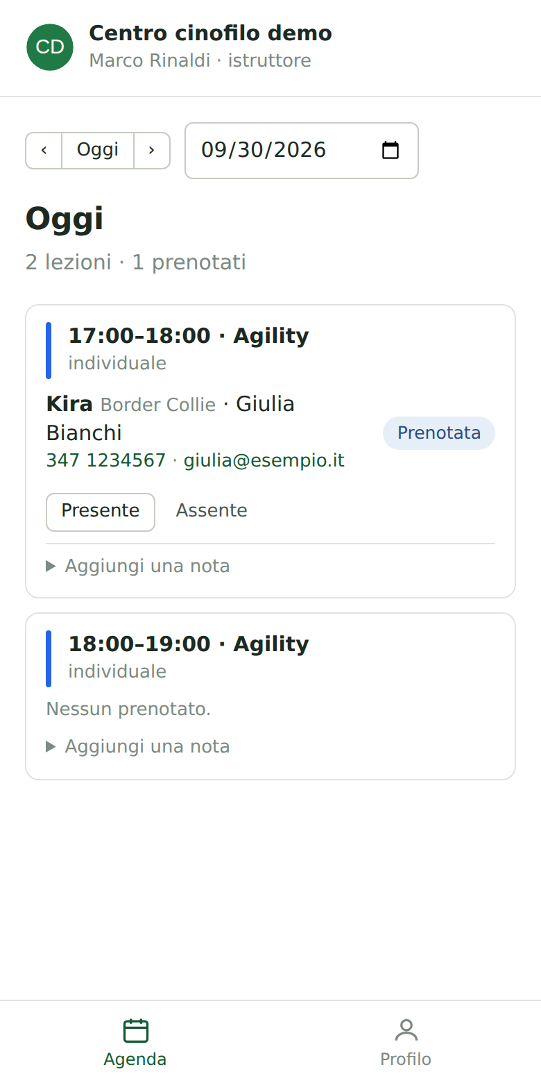 L'agenda dell'istruttore